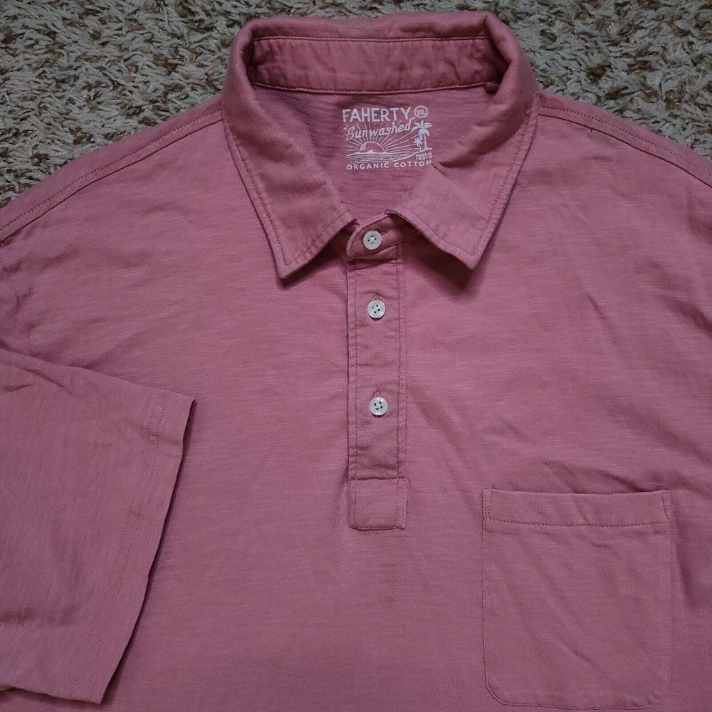 Faherty Pink Polo Men Sz XXL Sunwashed Organic Cotton‎ Short Sleeve Shirt